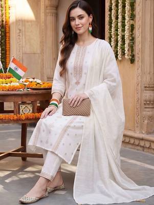 women ethnic motifs embroidered regular thread work kurta with trousers & with dupatta 5