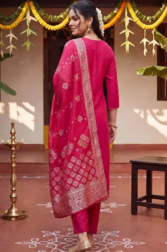 women ethnic motifs embroidered regular thread work kurta with trousers & with dupatta