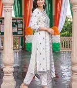 women ethnic motifs printed regular kurta with trousers & with dupatta