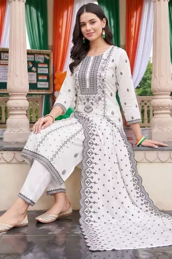 women ethnic motifs printed regular kurta with trousers & with dupatta