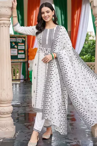 women ethnic motifs printed regular kurta with trousers & with dupatta