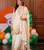 women ethnic motifs embroidered regular thread work kurta with palazzos & with dupatta
