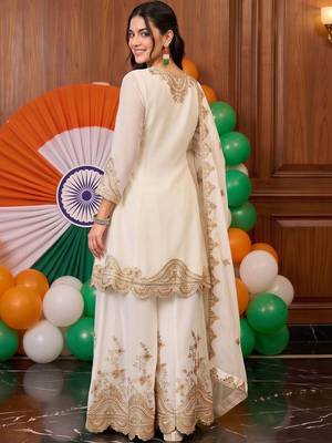 women ethnic motifs embroidered regular thread work kurta with palazzos & with dupatta 4