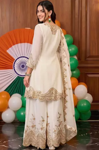 women ethnic motifs embroidered regular thread work kurta with palazzos & with dupatta