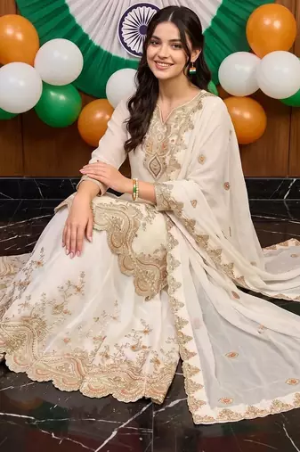 women ethnic motifs embroidered regular thread work kurta with palazzos & with dupatta