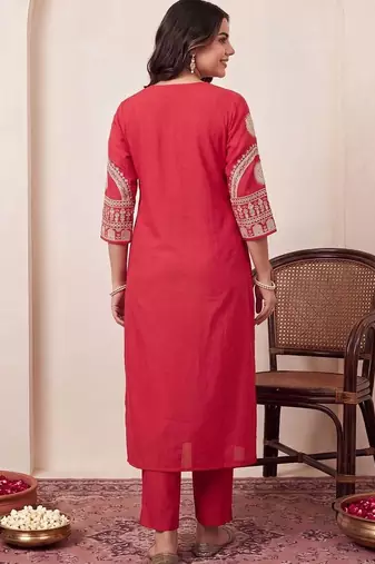women ethnic motifs embroidered regular thread work kurta with trousers