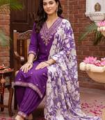 women ethnic motifs embroidered regular thread work kurta with trousers & with dupatta