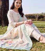 women floral embroidered regular thread work kurta with trousers & with dupatta