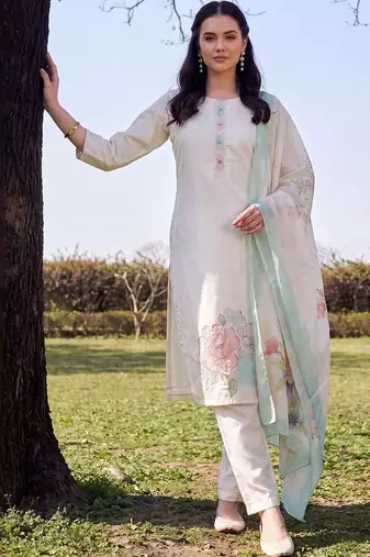 women floral embroidered regular thread work kurta with trousers & with dupatta