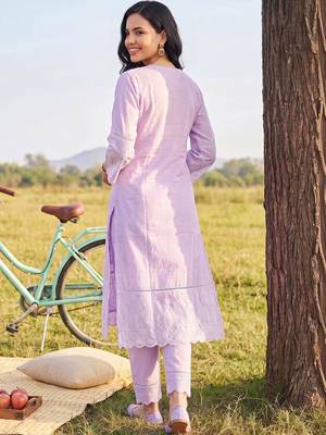 women ethnic motifs embroidered regular chikankari cotton kurta with trousers & with dupatta 6
