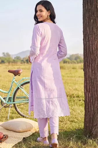 women ethnic motifs embroidered regular chikankari cotton kurta with trousers & with dupatta