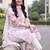 women floral printed regular linen kurta with trousers & with dupatta