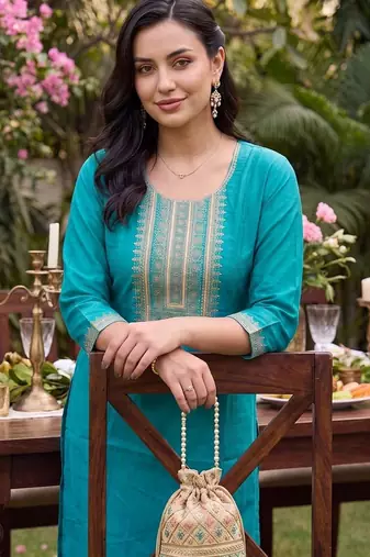 women ethnic motifs embroidered regular thread work kurta with trousers & with dupatta