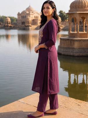 women ethnic motifs embroidered regular thread work kurta with trousers & with dupatta 4