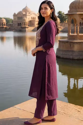 women ethnic motifs embroidered regular thread work kurta with trousers & with dupatta