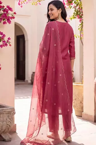 women ethnic motifs embroidered regular thread work kurta with trousers & with dupatta