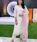 ethnic motifs embroidered regular thread work kurta with trousers & with dupatta