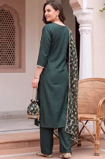 women ethnic motifs embroidered regular thread work liva kurta with trousers & with dupatta