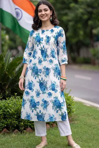 women floral printed regular cotton kurta with trousers