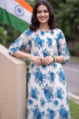 women floral printed regular cotton kurta with trousers