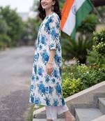 women floral printed regular cotton kurta with trousers