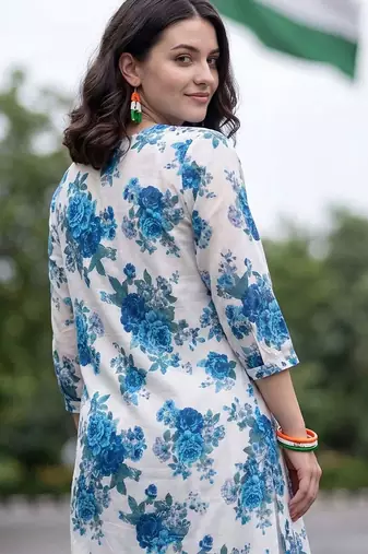 women floral printed regular cotton kurta with trousers