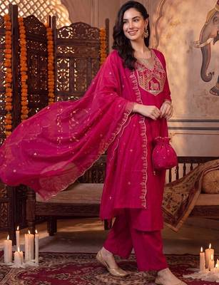 women ethnic motifs embroidered regular thread work kurta with trousers & with dupatta 3