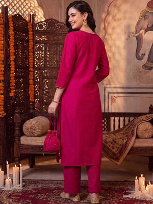 women ethnic motifs embroidered regular thread work kurta with trousers & with dupatta 4