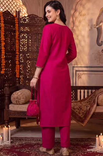 women ethnic motifs embroidered regular thread work kurta with trousers & with dupatta