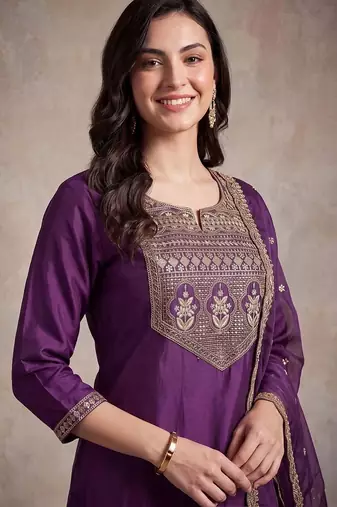 women ethnic motifs embroidered regular liva kurta with trousers & with dupatta