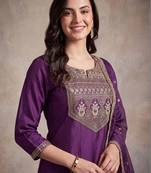 women ethnic motifs embroidered regular liva kurta with trousers & with dupatta