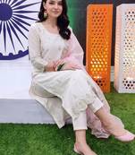 women ethnic motifs embroidered regular thread work kurta with trousers & with dupatta