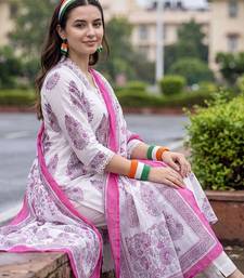 women ethnic motifs printed regular cotton kurta with trousers & with dupatta