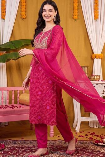women ethnic motifs printed regular thread work kurta with trousers & with dupatta