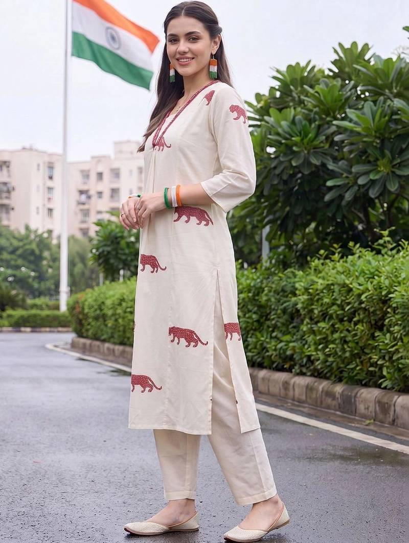 women animal printed regular cotton kurta with palazzos