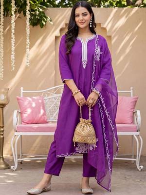 women ethnic motifs embroidered regular thread work liva kurta with trousers & with dupatta 5