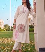women floral embroidered regular thread work kurta with trousers