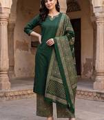 women ethnic motifs regular cotton kurta with palazzos & with dupatta