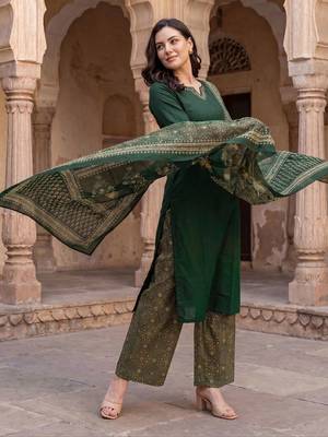 women ethnic motifs regular cotton kurta with palazzos & with dupatta 3