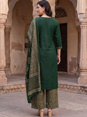 women ethnic motifs regular cotton kurta with palazzos & with dupatta 6