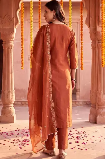 women ethnic motifs embroidered regular thread work liva kurta with trousers & with dupatta