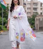 floral embroidered regular thread work liva kurta with trousers & with dupatta