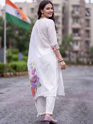 floral embroidered regular thread work liva kurta with trousers & with dupatta 4