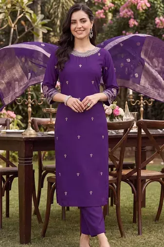women ethnic motifs embroidered regular kurta with trousers & with dupatta