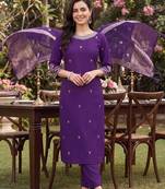 women ethnic motifs embroidered regular kurta with trousers & with dupatta