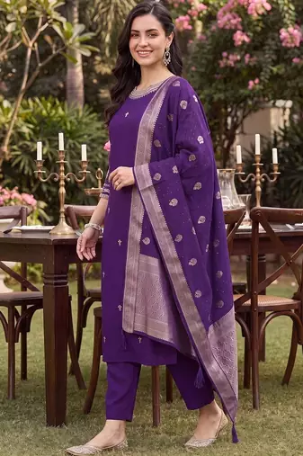 women ethnic motifs embroidered regular kurta with trousers & with dupatta
