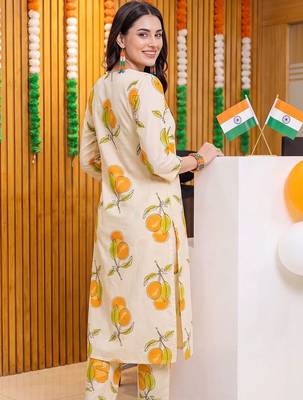 women printed regular cotton kurta with trousers 4