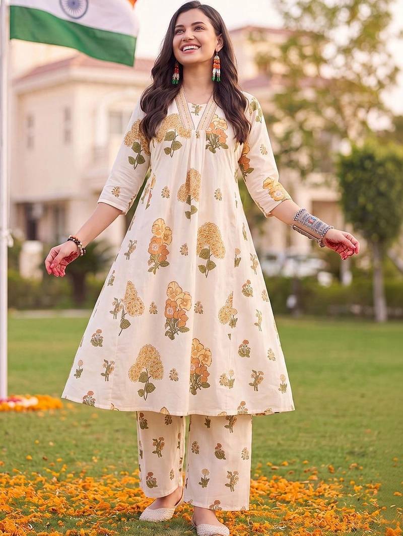 women floral printed regular cotton kurta with palazzos