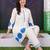 women printed regular thread work cotton kurta with trousers