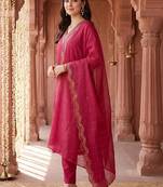 women ethnic motifs embroidered regular kurta with trousers & with dupatta